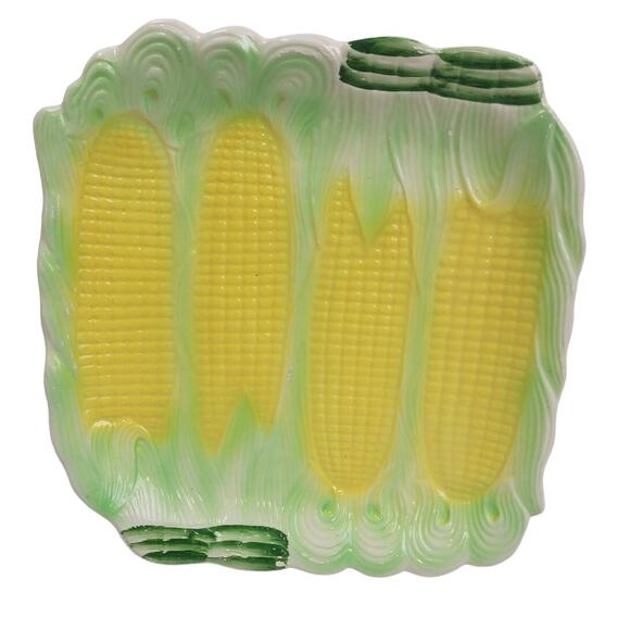 Vintage Ceramic Corn On The Cob 12" Square Serving Dish Plate w Paint Wear - Picture 1 of 5